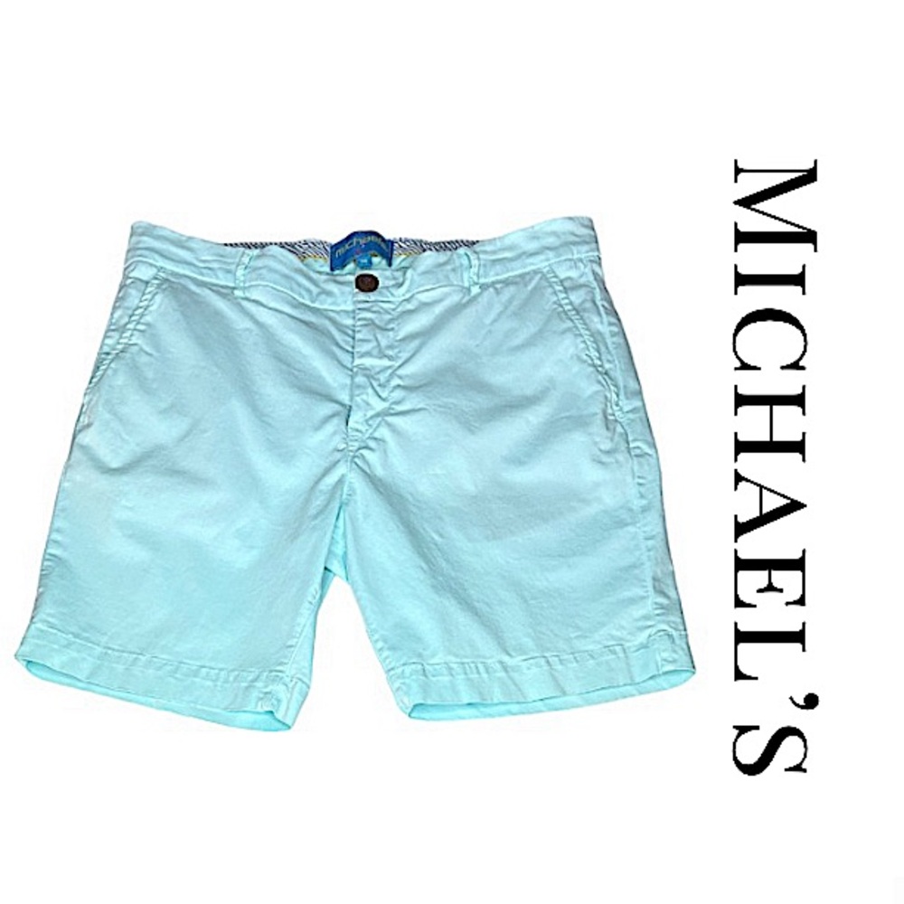 Michael’s Aqua Blue Pima Cotton Stretch Flat Front Casual Shorts Size 36 EUC!